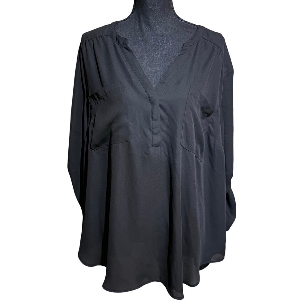 Torrid Black Popover Roll Tab Sleeve Blouse Top Women's Plus 3X